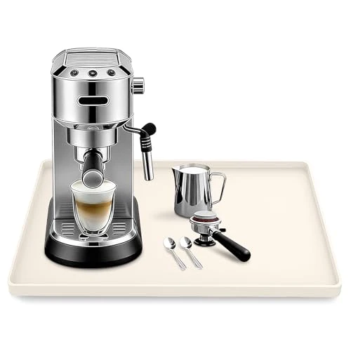 Luxury Silicone Coffee Maker Mat with Lip for Countertops 15.7”x11.8”Cream White Exclusive