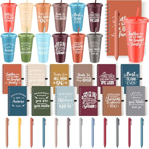 Reusable 36 Pcs Employee Appreciation Gifts Bulk 24 oz Thank You Tumbler with Lid and Straw Mini Spiral Notebooks and Pens Appreciation Gifts for Team Employee Coworkers Teacher 36 Count World-Class