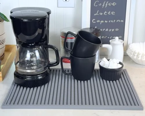 Proven Gray Coffee Maker Mat for Countertop 18×12 in Silicone Functional