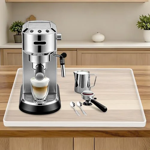 Unique Silicone Coffee Maker Mat with Lip for Countertops 18.9”x11.8”Translucent Detailed