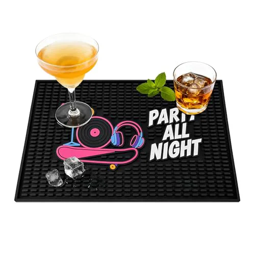 Sophisticated Neon Tiki Black Bar Mat 18 x 12 Inch Sustainable