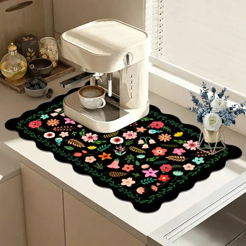 Classic Scalloped Dish Drying Mats for Kitchen Counter Detailed