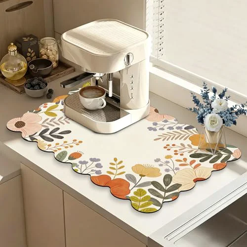 Functional Scalloped Cute Coffee Bar Mat for Countertop Contemporary