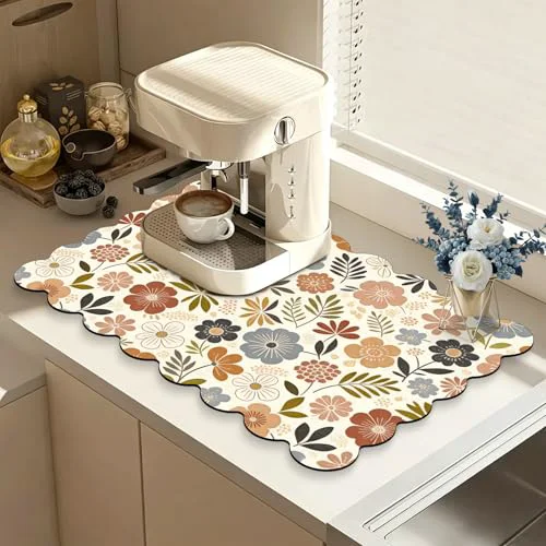 Versatile Scalloped Dish Drying Mats for Kitchen Counter Convenient