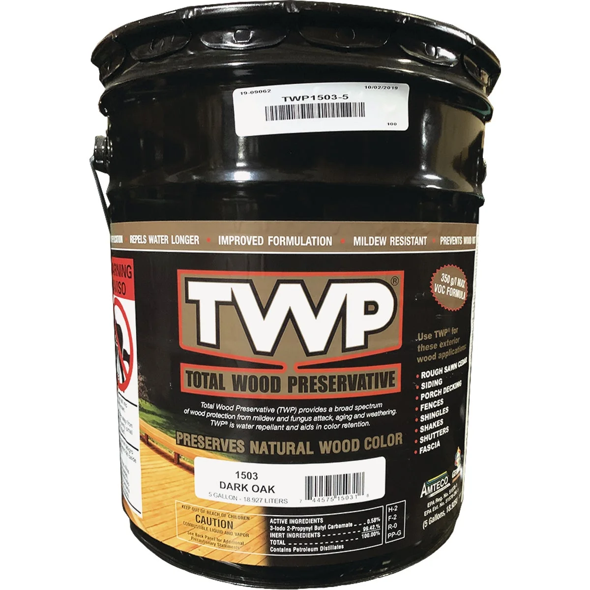 Contemporary TWP1500 Series Low VOC Wood Preservative Deck Stain Dark Oak 5 Gal. Long-Lasting