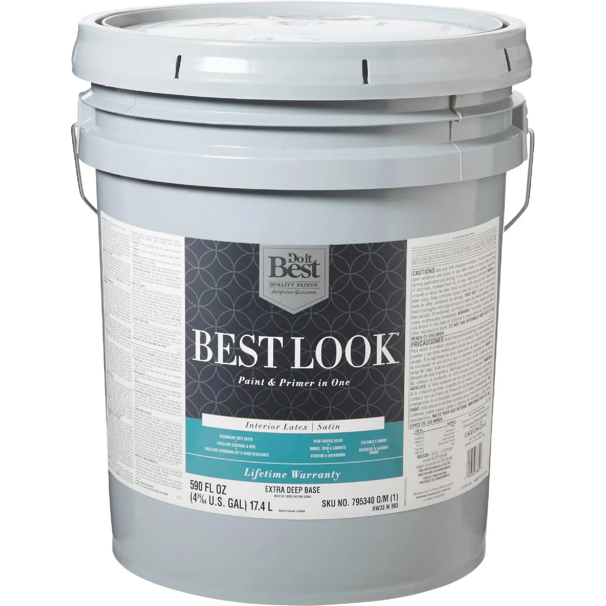 First-Class Look Latex Paint Primer In One Satin Interior Wall Paint Extra Deep Base 5 Gal. Smooth
