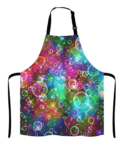 Consistent Beautiful Rainbow Bubbles Bib Apron with Adjustable Neck for Men Women Natural