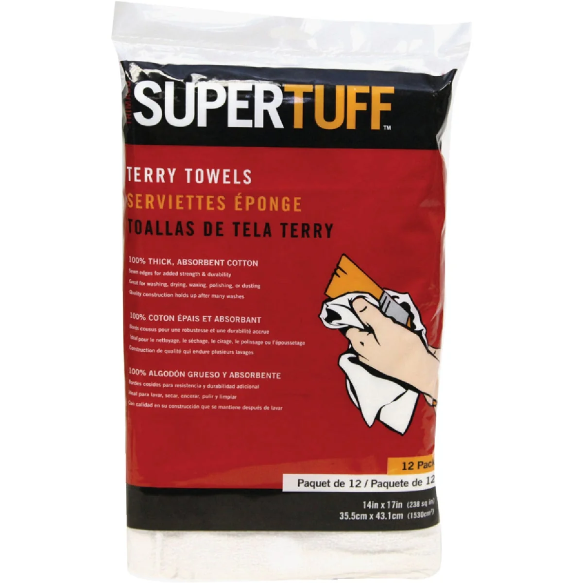 Practical Trimaco SuperTuff 14 In. x 17 In. White Terry Cloth Towels 12-Pack Responsible