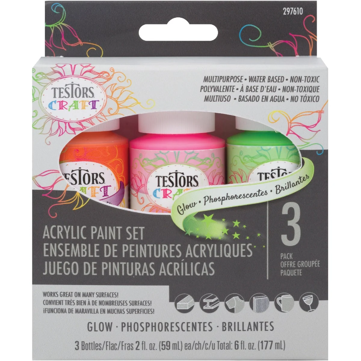 Elegant Testors Craft 2 Oz. Acrylic Glow Paint Kit 3-Pack Crafted