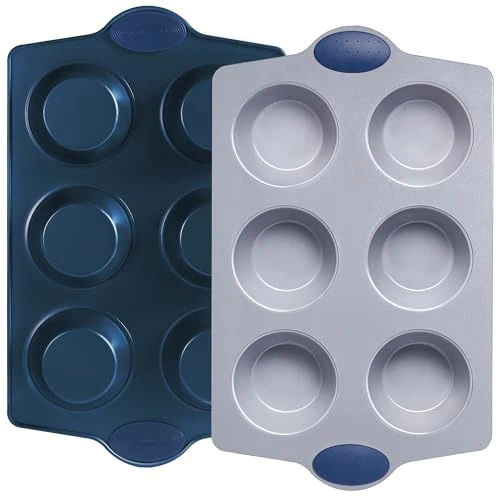 User-Friendly 2-Pack 6-Cup Non Toxic Nonstick Ceramic Jumbo Muffin Pan Cupcake Tin PFOA PFOA Rust-Resistant Aluminized Steel Oven Safe Blue 2 Count Next-Generation