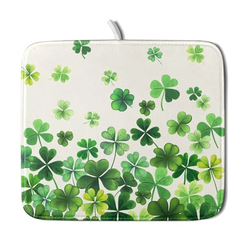 Fast Spring Sage Green Shamrocks Drying Mat 16×18 Inch St. Patrick’s Day Irish Shamrock Clover Dish Rack Pad Super Absorbent Dish Drainer Mat Dish Drying Pad Mats Protector for Kitchen Counter Coffee Bar Functional