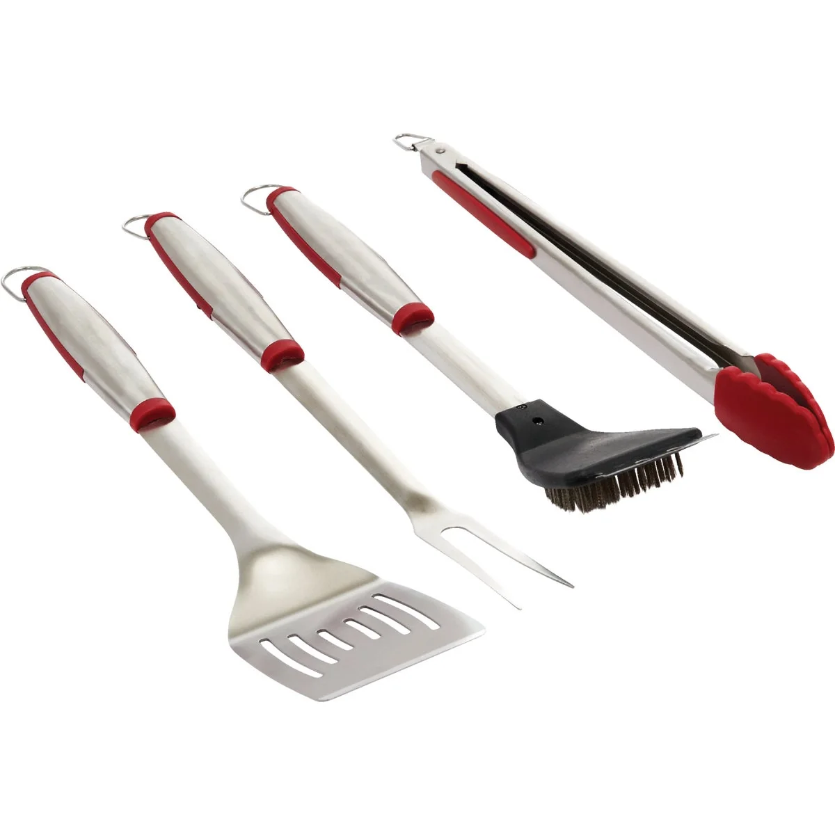 Natural GrillPro Rubber Insert Handle Stainless Steel 4-Piece Barbeque Tool Set High-Quality