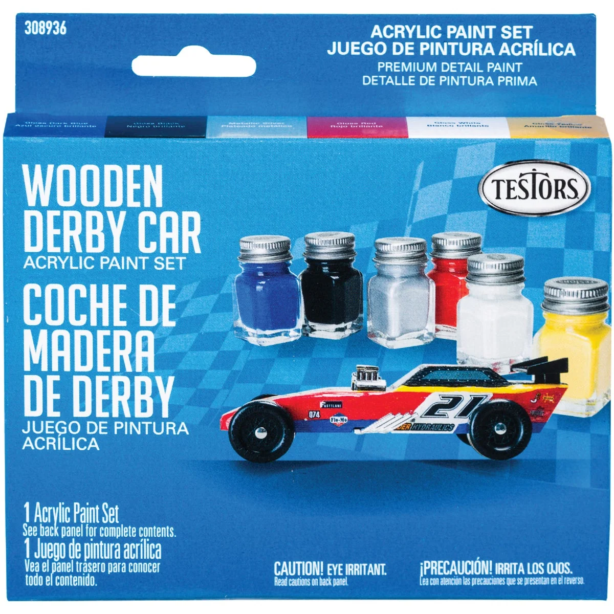 Reusable Testors Wooden Derby Car Acrylic Paint Set Blue Black Silver Red White Yellow Fashionable