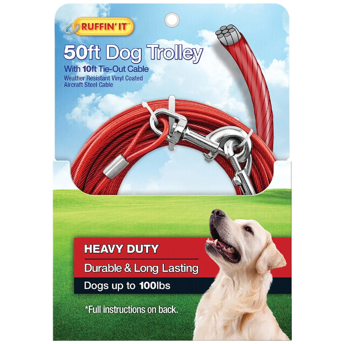 Verified Westminster Pet Ruffin’ it 50 Ft. Red Steel Dog Cable Trolley Powerful