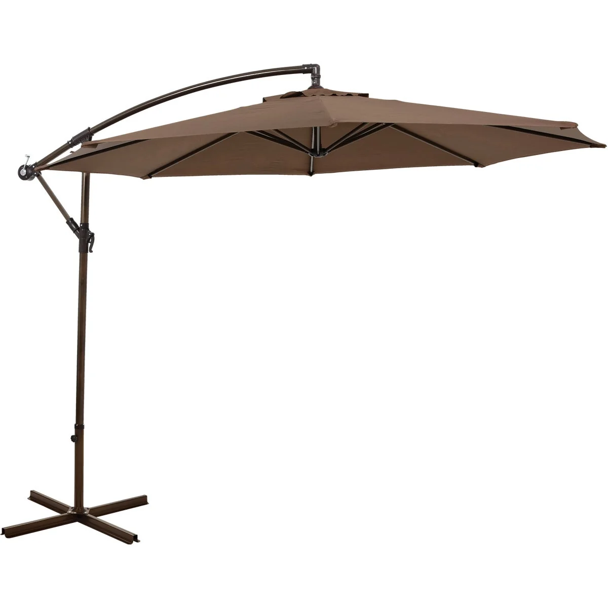Functional Outdoor Expressions 10 Ft. Round Steel Offset Brown Patio Umbrella Durable