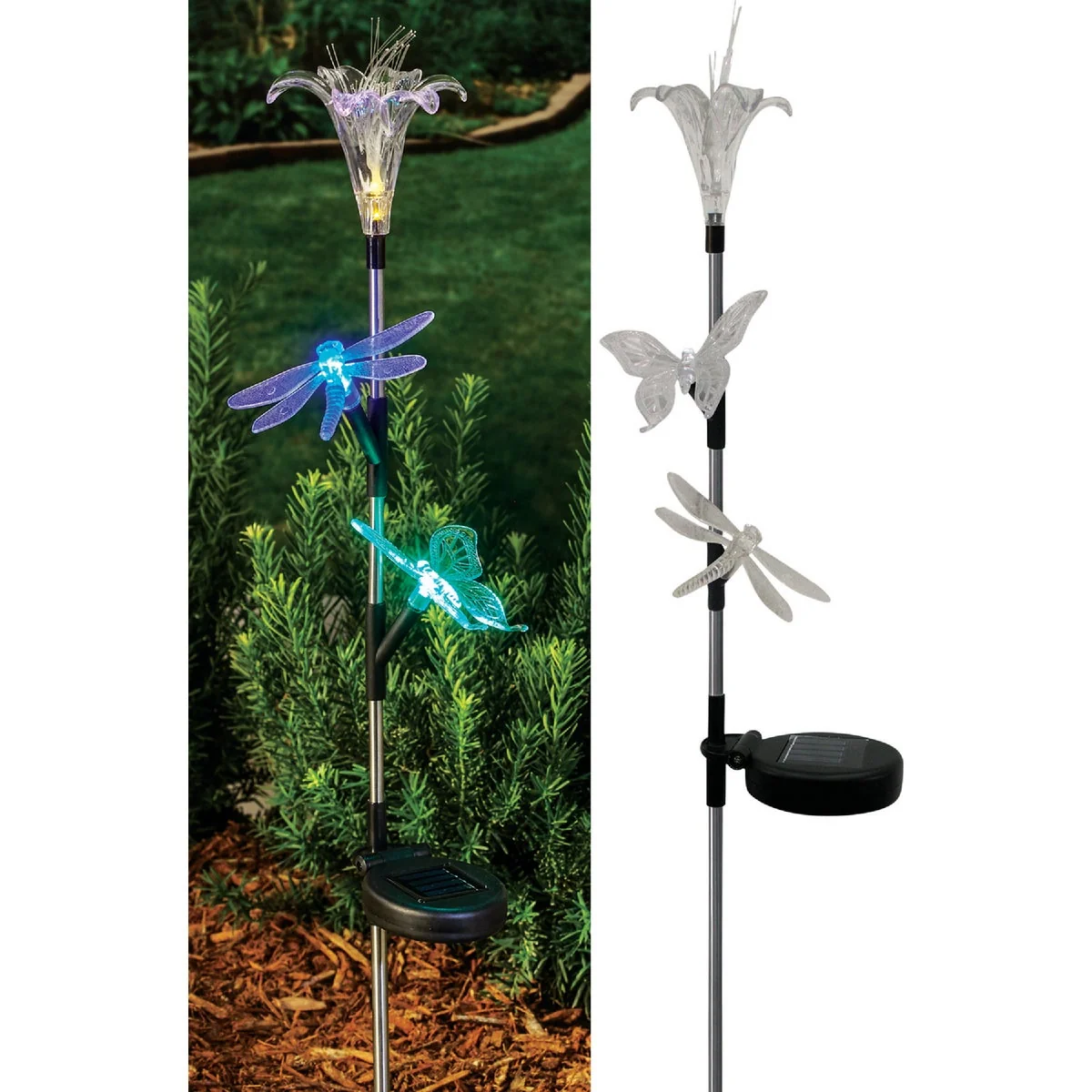 Reliable Solaris Acrylic Flower Insect Trio 33 In. H. Solar Stake Light Lawn Ornament High-Quality