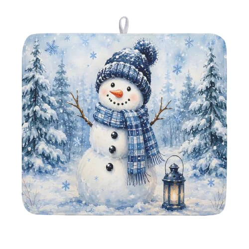 Verified Winter Snowman Decorations Dish Drying Mat 16×18 Inch Fine Crafted