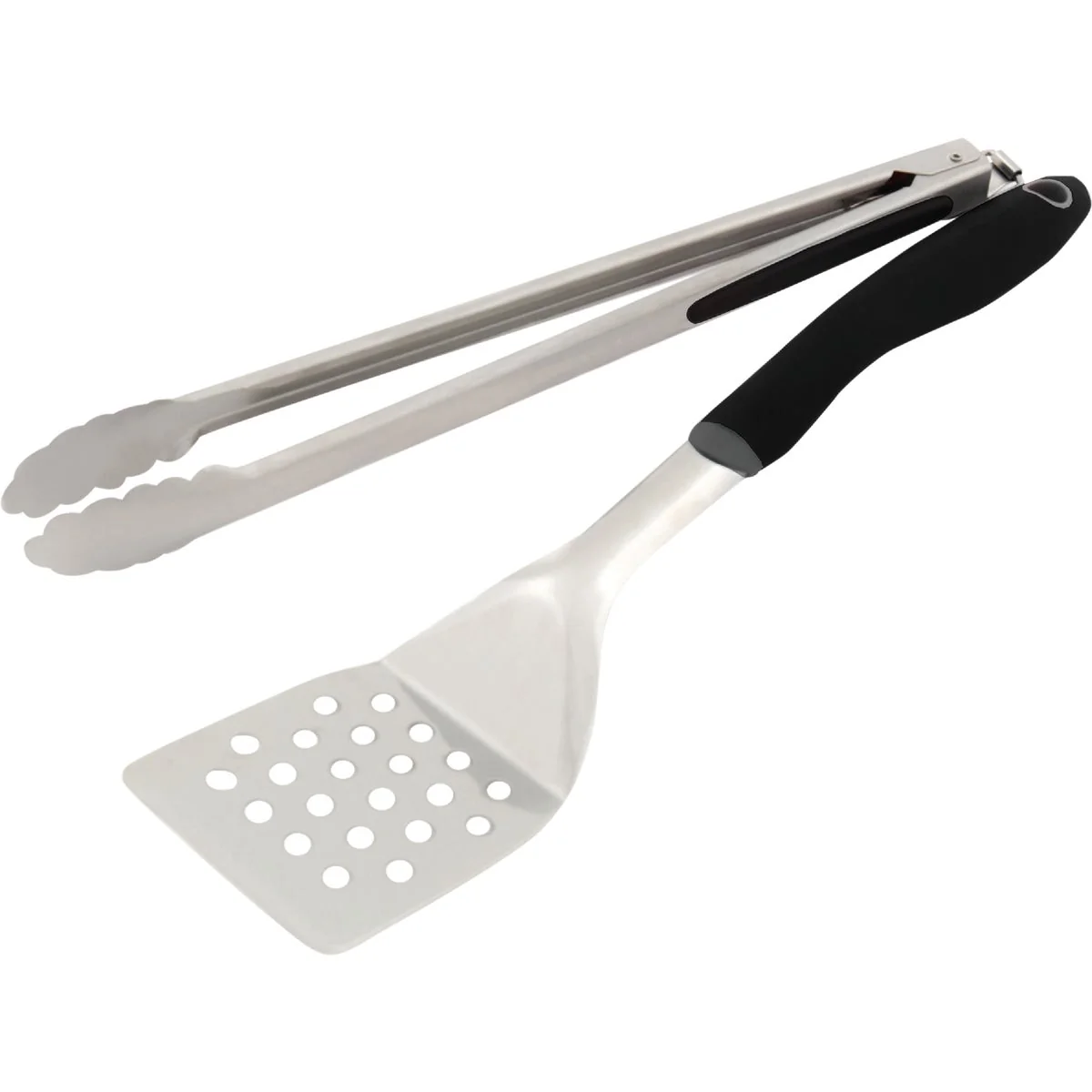 Practical GrillPro Soft Grip Handle Stainless Steel 2-Piece BBQ Tool Set Detailed