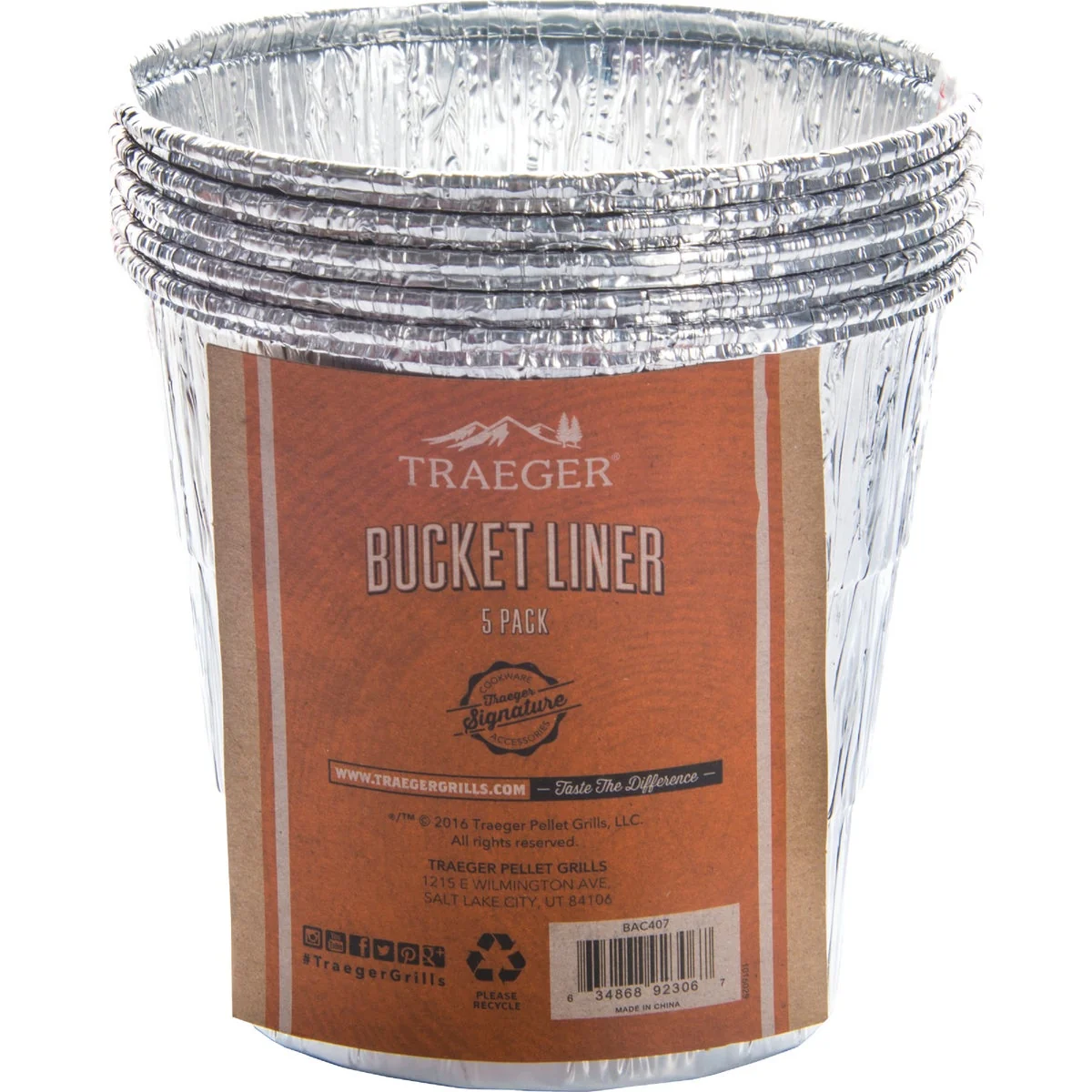 Recyclable Traeger Aluminum Grease Bucket Liner 5-Pack Pure