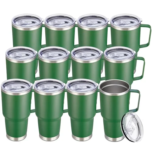 High-Performance 30 oz Stainless Steel Tumblers Bulk with Handle and Lid 12 Count Eco-Friendly