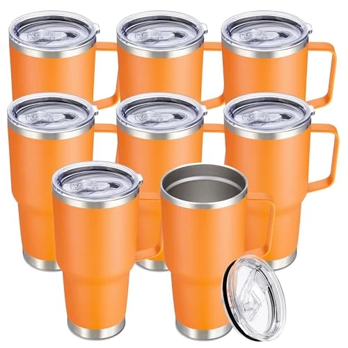 High-End 30 oz Stainless Steel Tumblers Bulk with Handle and Lid 8 Count Artisan
