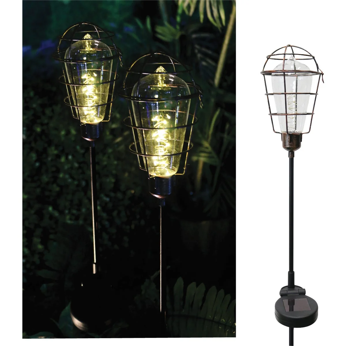 High-Grade Solaris Metal Cage Edison Style 35 In. H. Solar Stake Light Secure