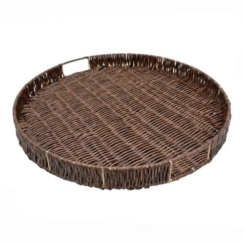 Smart Round Ottoman Tray Large Wicker Serving Tray with Handles Clean