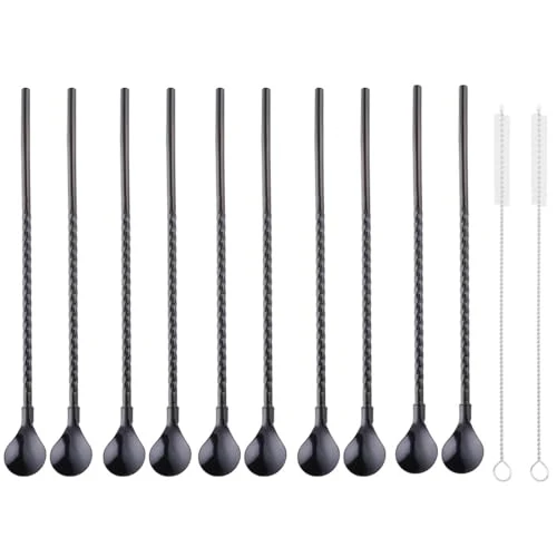 Next-Generation 10 pcs Metal Straw Spoons with 2 Cleaning Brushes Efficient