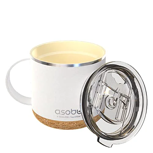 Modern Infinite Stainless Steel Insulated Coffee Mug with Inner Ceramic Coating and Cork Coaster 16 Ounce Safe