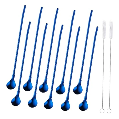 10 pcs Metal Straw Spoons with 2 Cleaning Brushes Classic