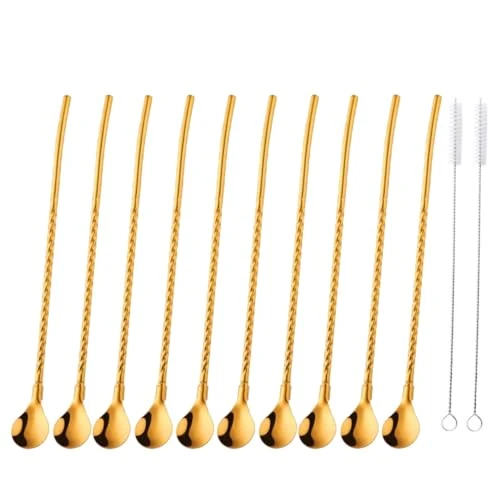 Functional 10 pcs Metal Straw Spoons with 2 Cleaning Brushes Responsible