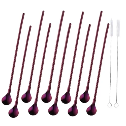 Safe 10 pcs Metal Straw Spoons with 2 Cleaning Brushes Dependable