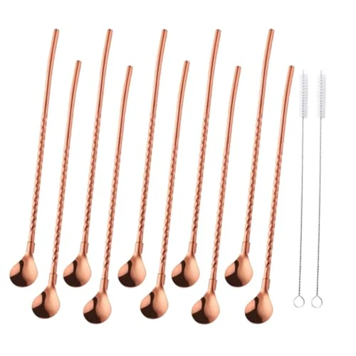 Original Design 10 pcs Metal Straw Spoons with 2 Cleaning Brushes Modern