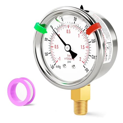 Breathable 30inHG 30PSI Stainless Steel Liquid Filled Pressure Gauge Carefully Designed