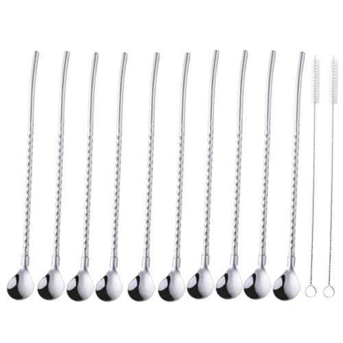 Elite 10 pcs Metal Straw Spoons with 2 Cleaning Brushes Outstanding