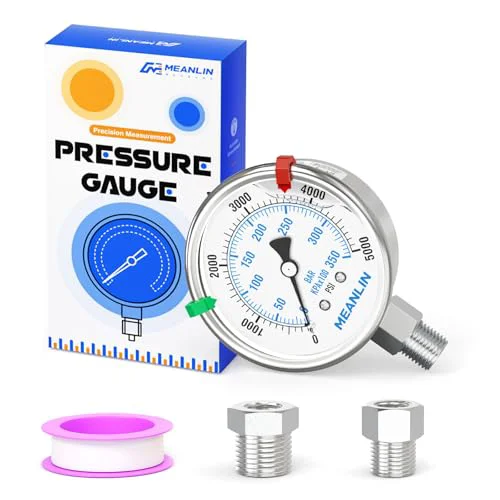 Proven 0 5000Psi Stainless Steel Liquid Filled Pressure Gauge 2.5 FACE DIAL 1 Clean