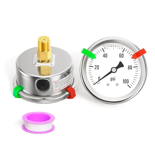 Detailed 0 100PSI Stainless Steel Liquid Filled Pressure Gauge Prestigious