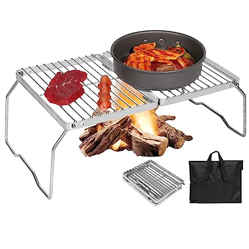 Traditional Folding Campfire Grill 304 Stainless Steel Grate Crafted