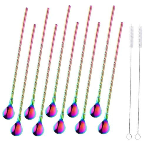 Breathable 10 pcs Metal Straw Spoons with 2 Cleaning Brushes First-Class