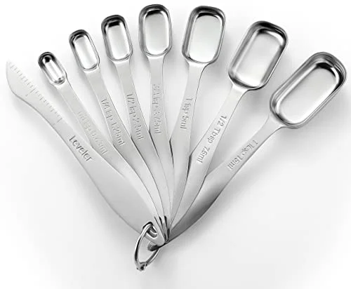 Smooth Stainless Steel Measuring Spoons Set of 8 with Leveler High-Performance