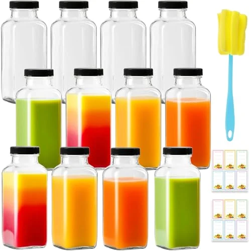 Innovative 12 Pack 12oz Glass Drink Bottles with Lids Smart