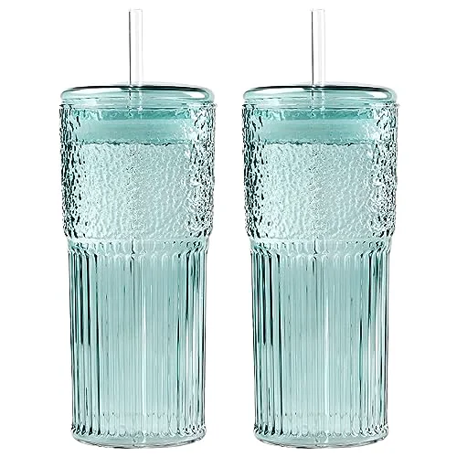 Trusted Glass Coffee Cups with Lids and Straws 20oz 2 Count Safe