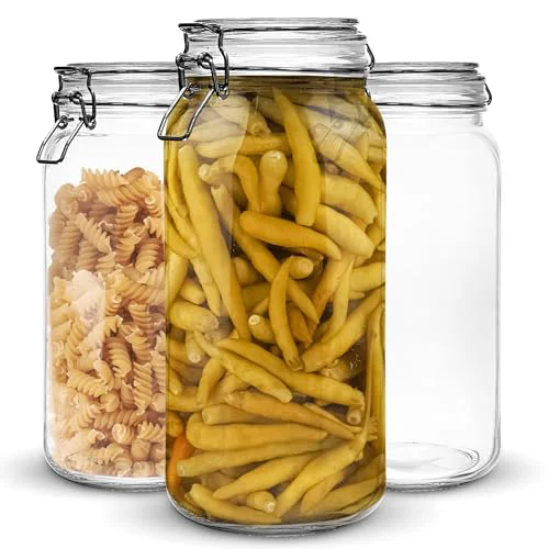 Advanced Set of 3 Glass Mason Jar 64 Ounces with Airtight Lid Large Jars With Stainless Steel Bail And Trigger Clamps 3 Count Solid