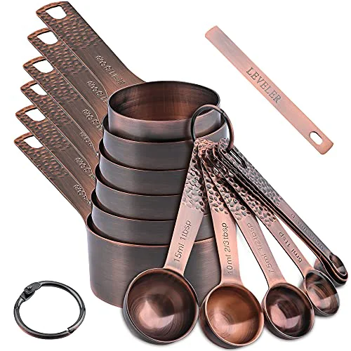 World-Class Copper Measuring Cups and Spoons Set 14 Top-Quality