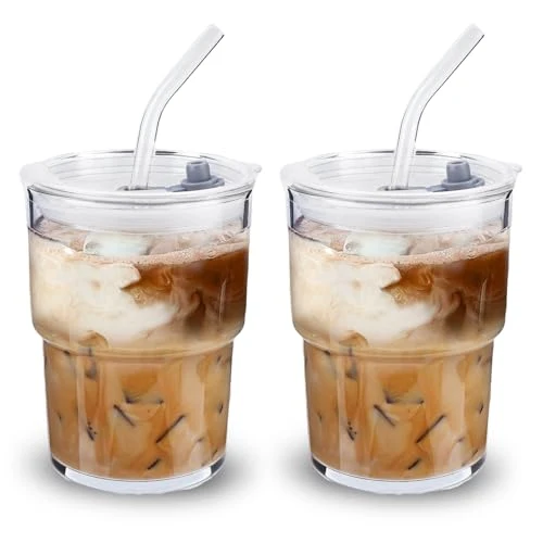Lightweight 2PCS Glass Cups With Lids And Straws 2 Count Exclusive
