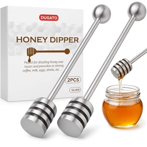 Eco-Friendly Honey Dipper 6.3 in 304 Stainless Steel Syrup Server Stick 2 Count Original