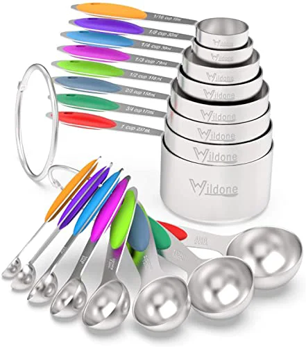 Solid Stainless Measuring Cups and Spoons Set with Silicone Handle Premium Material