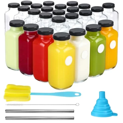 Certified 24pcs 16oz Glass Juice Bottles with Lids 24 Count Modern