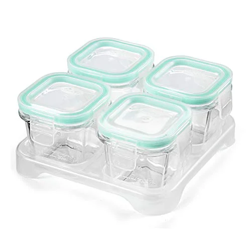 User-Friendly 4 Pack Glass Baby Food Containers with Airtight Lids and Stackable Tray 4 Count Authentic
