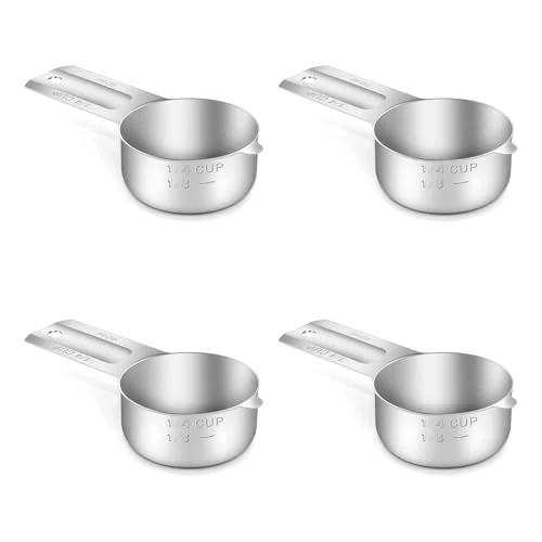 Secure 4PCS 1 4CUP 60ml 2oz Measuring Cup 18 8 Stainless Steel Measure Scoop World-Class